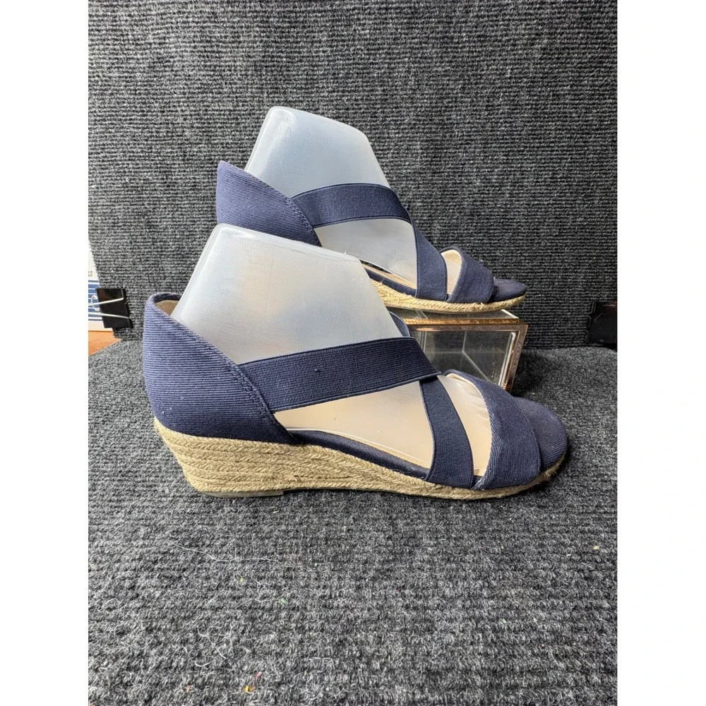LifeStride Siesta Str Navy Blue Espadrille Wedge Sandals Womens 9M Comfort Flex